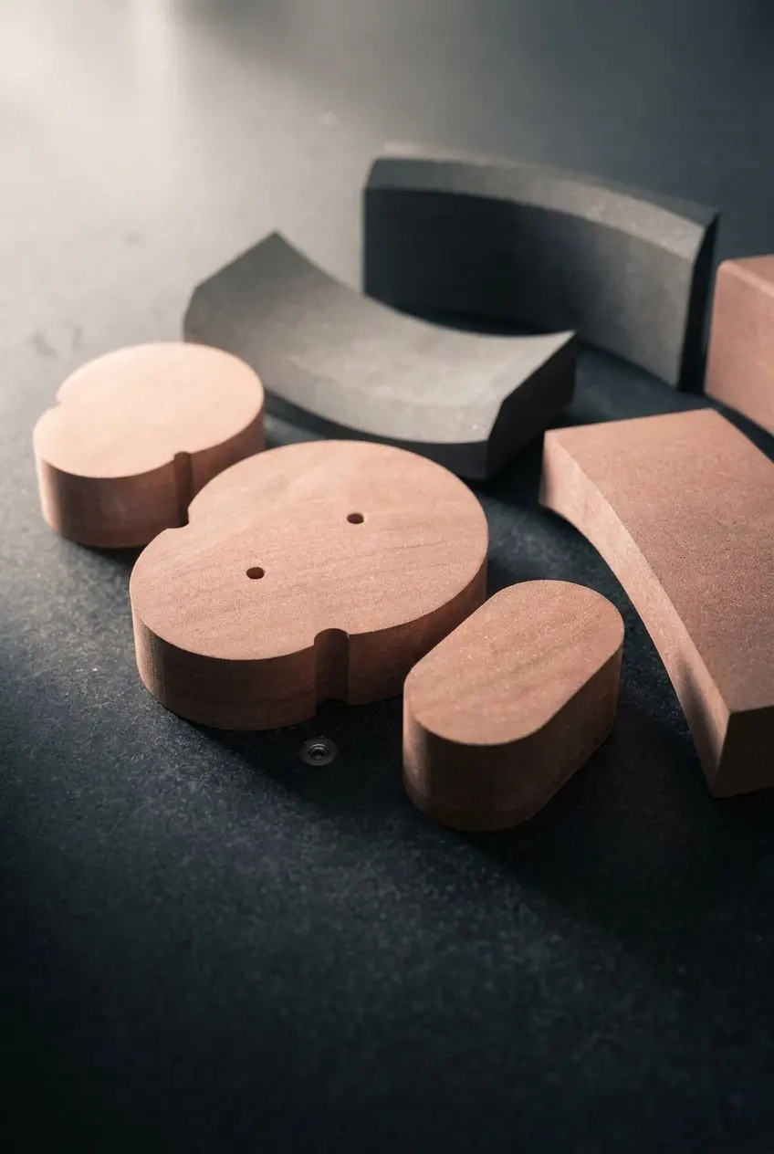 Freshly pressed friction material blocks, before machining