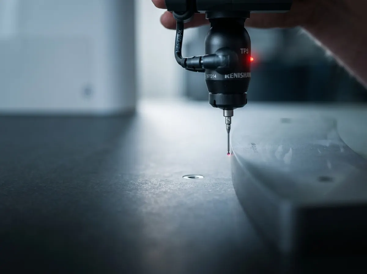 CMM probe measuring a friction plate on the inspection table