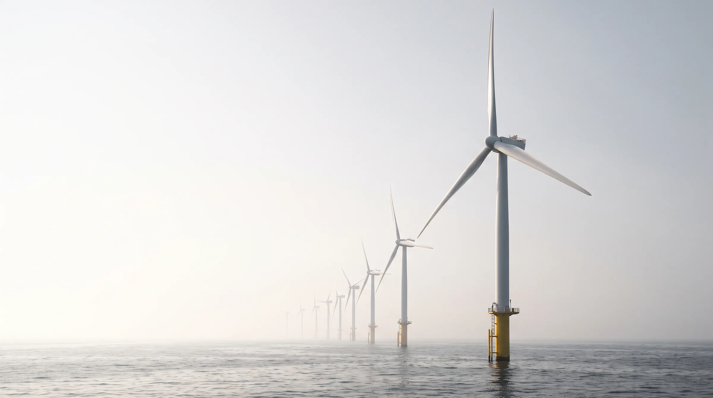 Offshore wind turbines in morning sea haze